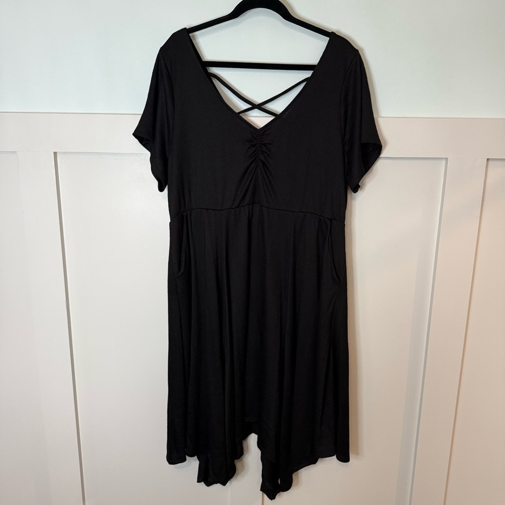 Torrid Midi Jersey‎ Skater Dress Women’s Size 3 (22/24) Black Ribbed Plus Size